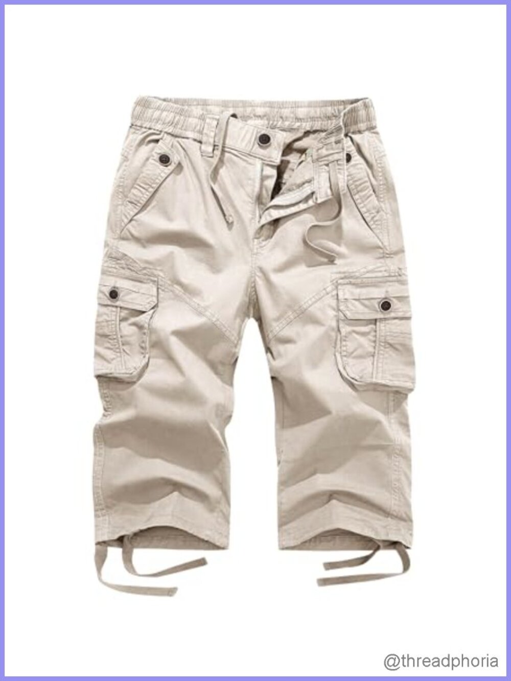 Mid Rise Cotton Spandex Capri Hiking Shorts Drawstring Multi Pocket Cargo